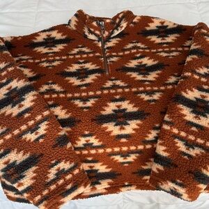 Women’s Brown Patterned 3/4 zip fleece pullover